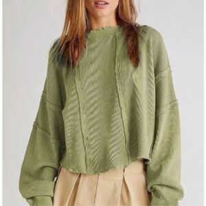 Free People We The Free Oversized Waffle Knit Long Sleeve Thermal Top Women's S